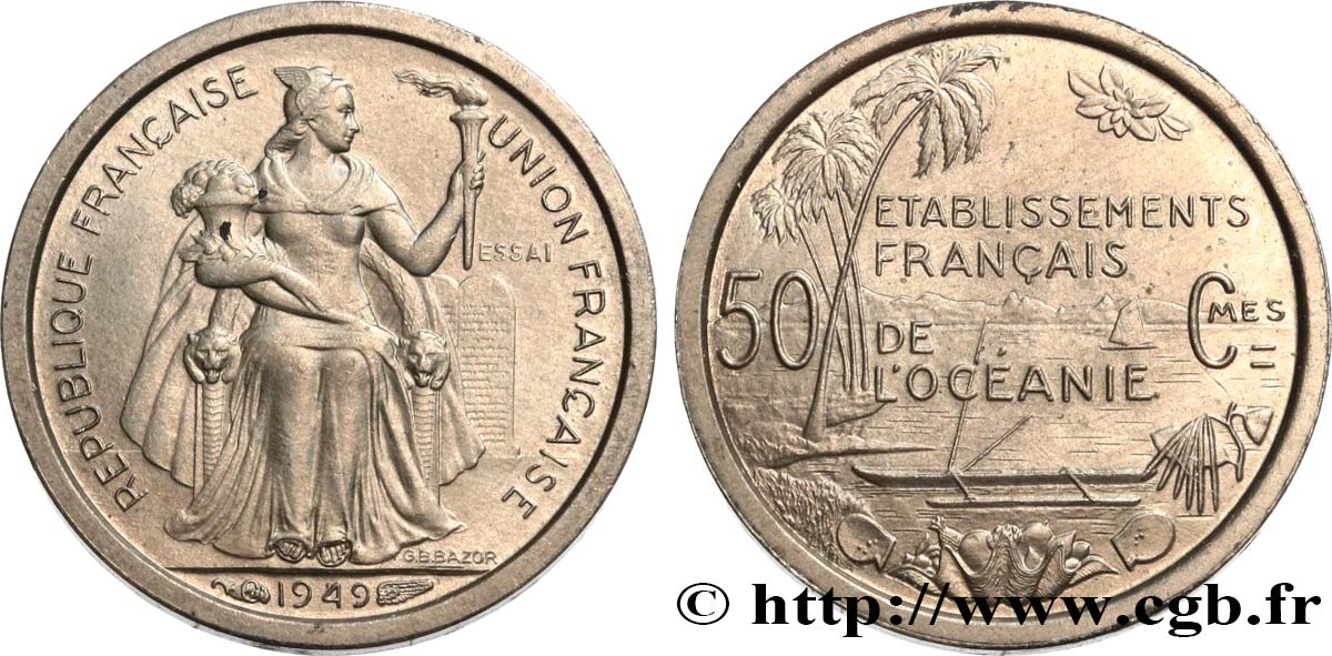FRENCH POLYNESIA - French Oceania Essai de 50 Centimes établissements français de l’Océanie 1949 Paris MS 