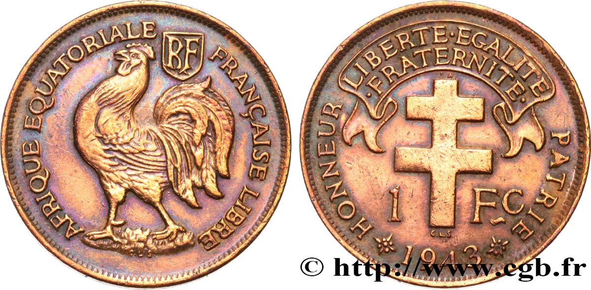 AFRICA EQUATORIALE FRANCESE - Forze Francesi Liberi 1 Franc 1943 Prétoria q.SPL 