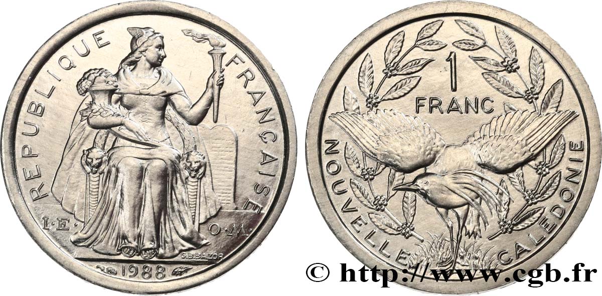 NUEVA CALEDONIA 1 Franc I.E.O.M. 1988 Paris SC 