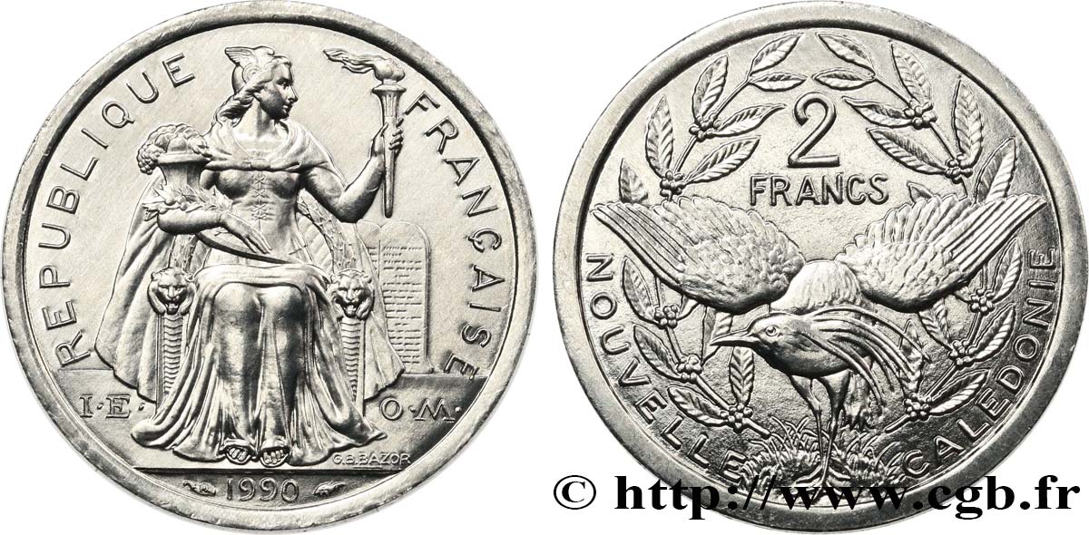 NOUVELLE CALÉDONIE 2 Francs I.E.O.M. 1990 Paris SPL 