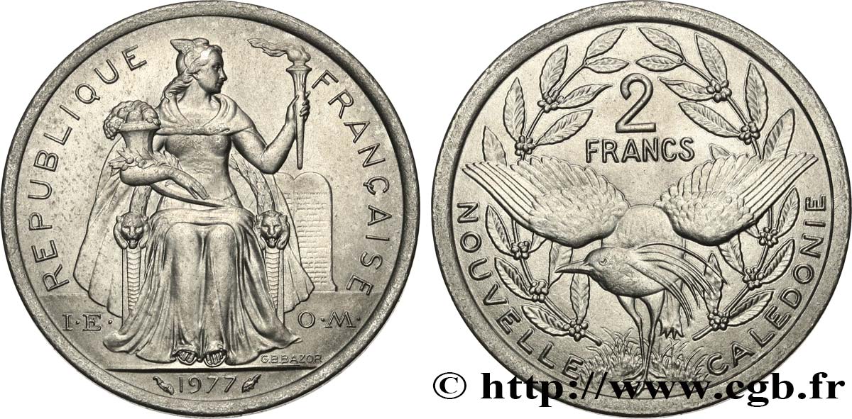 NOUVELLE CALÉDONIE 2 Francs I.E.O.M.  1977 Paris SPL 