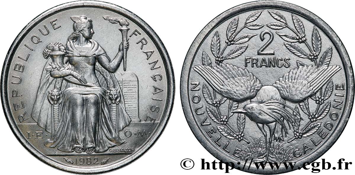 NUEVA CALEDONIA 2 Francs I.E.O.M.  1982 Paris SC 