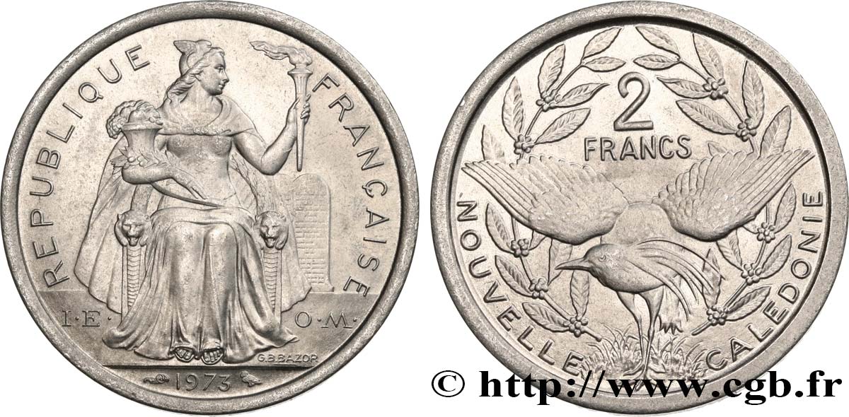 NOUVELLE CALÉDONIE 2 Francs I.E.O.M. 1973 Paris SPL 
