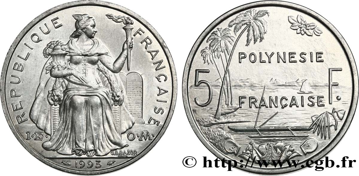 FRANZÖSISCHE-POLYNESIEN 5 Francs I.E.O.M. 1993 Paris fST 