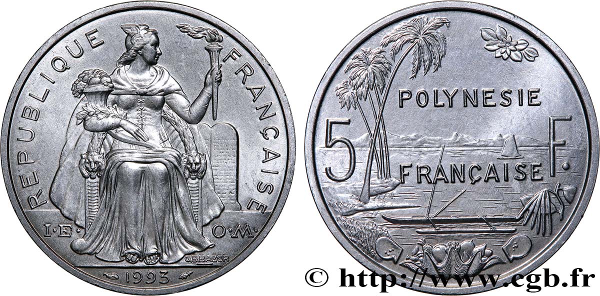 FRENCH POLYNESIA 5 Francs I.E.O.M. 1993 Paris MS 