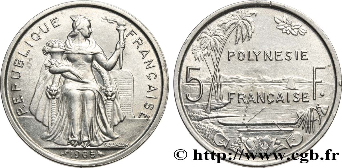 FRANZÖSISCHE-POLYNESIEN 5 Francs 1965 Paris VZ 