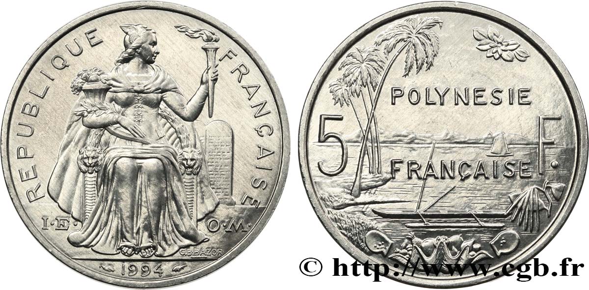 POLYNÉSIE FRANÇAISE 5 Francs I.E.O.M. Polynésie Française 1994 Paris SPL 