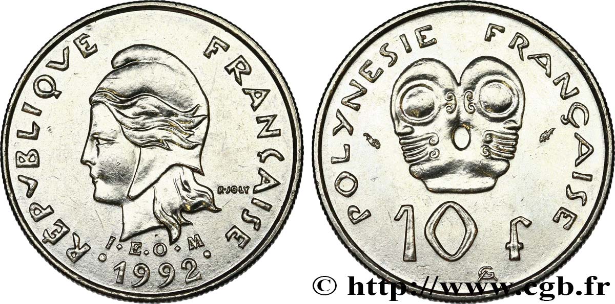 FRANZÖSISCHE-POLYNESIEN 10 Francs I.E.O.M Marianne 1992 Paris VZ 