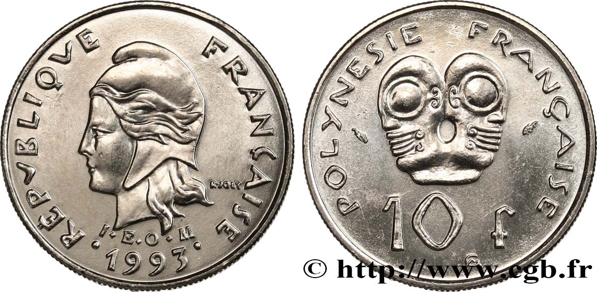 FRENCH POLYNESIA 10 Francs I.E.O.M Marianne 1993 Paris MS 