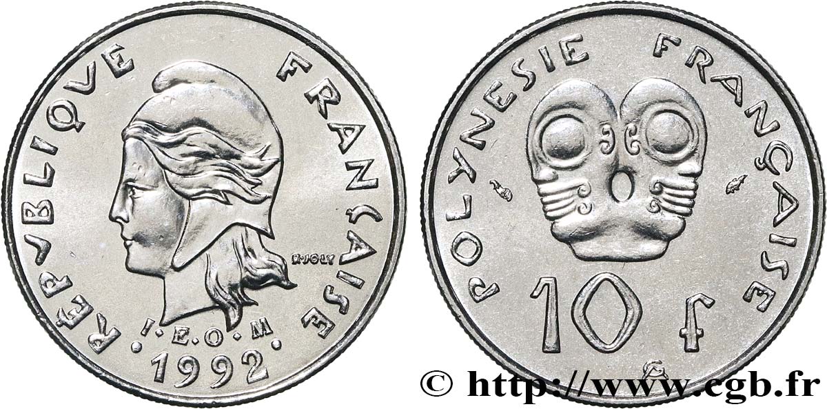 FRANZÖSISCHE-POLYNESIEN 10 Francs I.E.O.M Marianne 1992 Paris fST 