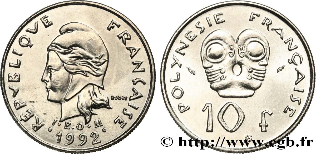 POLYNÉSIE FRANÇAISE 10 Francs I.E.O.M Marianne 1992 Paris SPL 