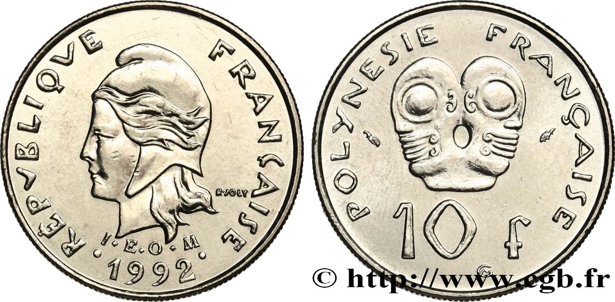 FRENCH POLYNESIA 10 Francs I.E.O.M Marianne 1992 Paris MS 