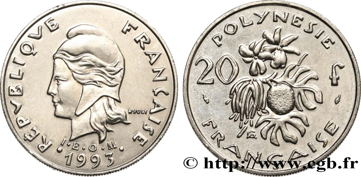 POLINESIA FRANCESA 20 Francs I.E.O.M Marianne  1993 Paris EBC 