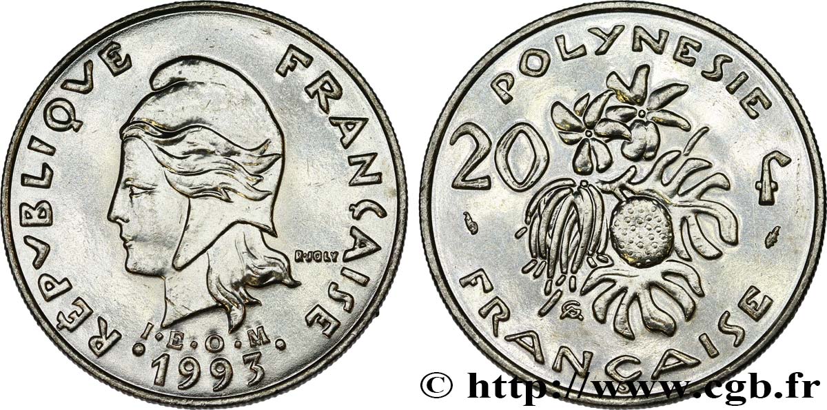 FRANZÖSISCHE-POLYNESIEN 20 Francs I.E.O.M Marianne  1993 Paris fST 