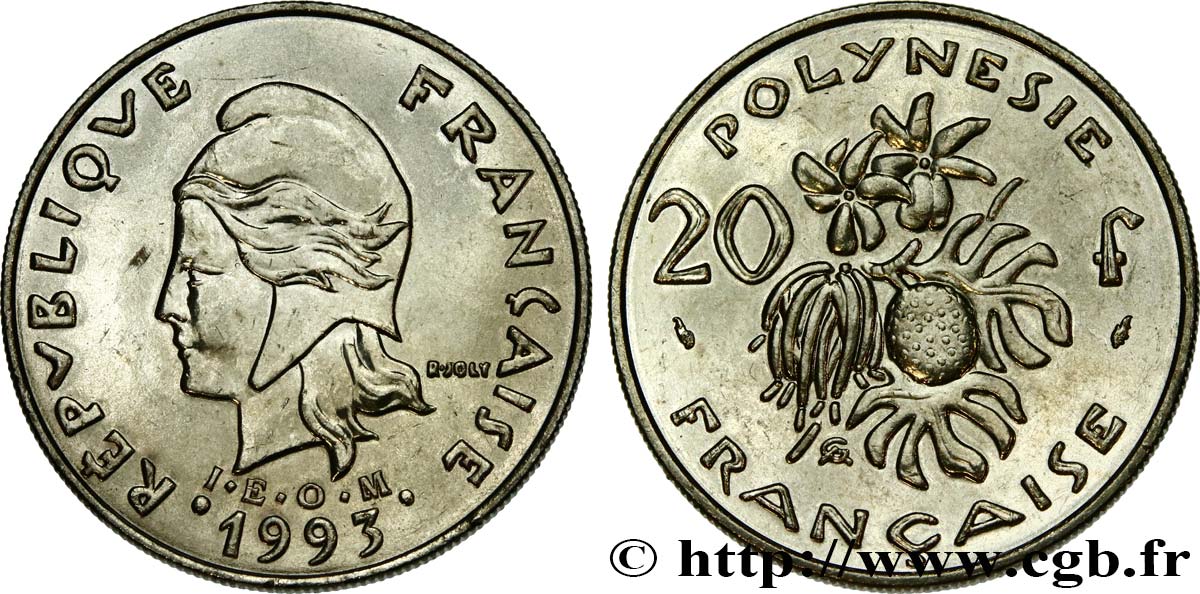 FRENCH POLYNESIA 20 Francs I.E.O.M. 1993 Paris MS 