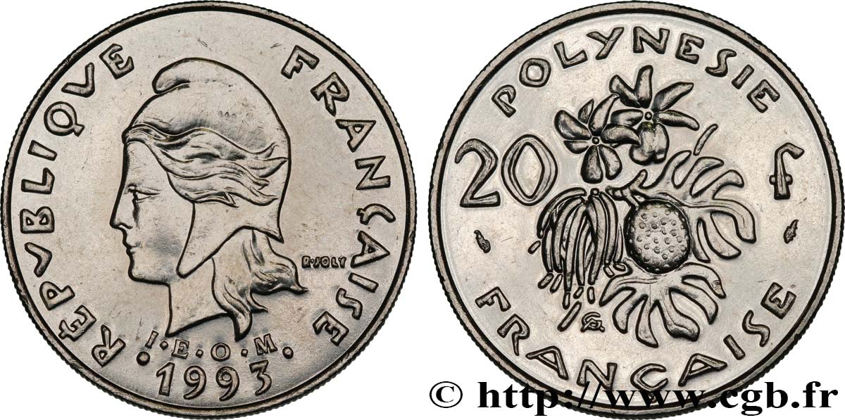 POLINESIA FRANCESE 20 Francs I.E.O.M Marianne  1993 Paris MS 