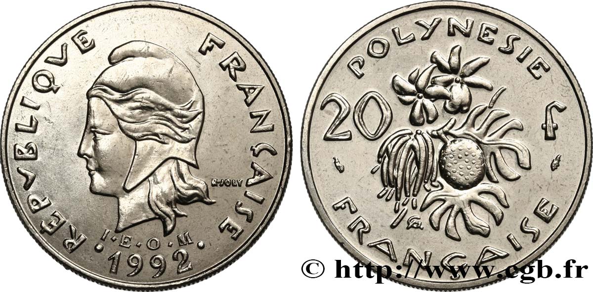 POLYNÉSIE FRANÇAISE 20 Francs I.E.O.M Marianne  1992 Paris SPL 