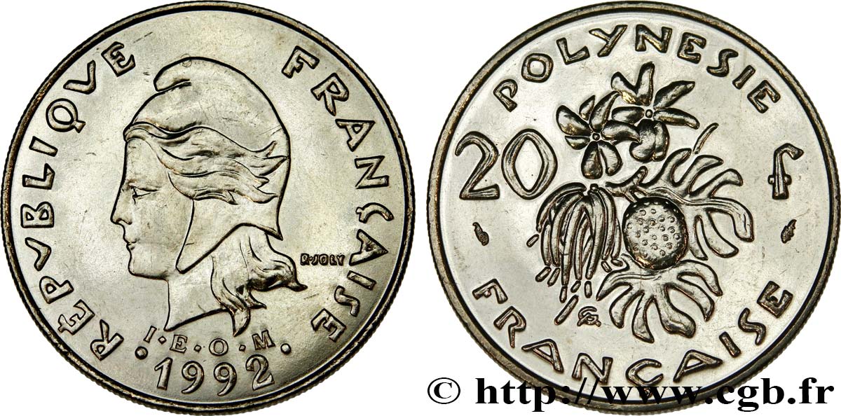 FRANZÖSISCHE-POLYNESIEN 20 Francs I.E.O.M Marianne  1992 Paris fST 