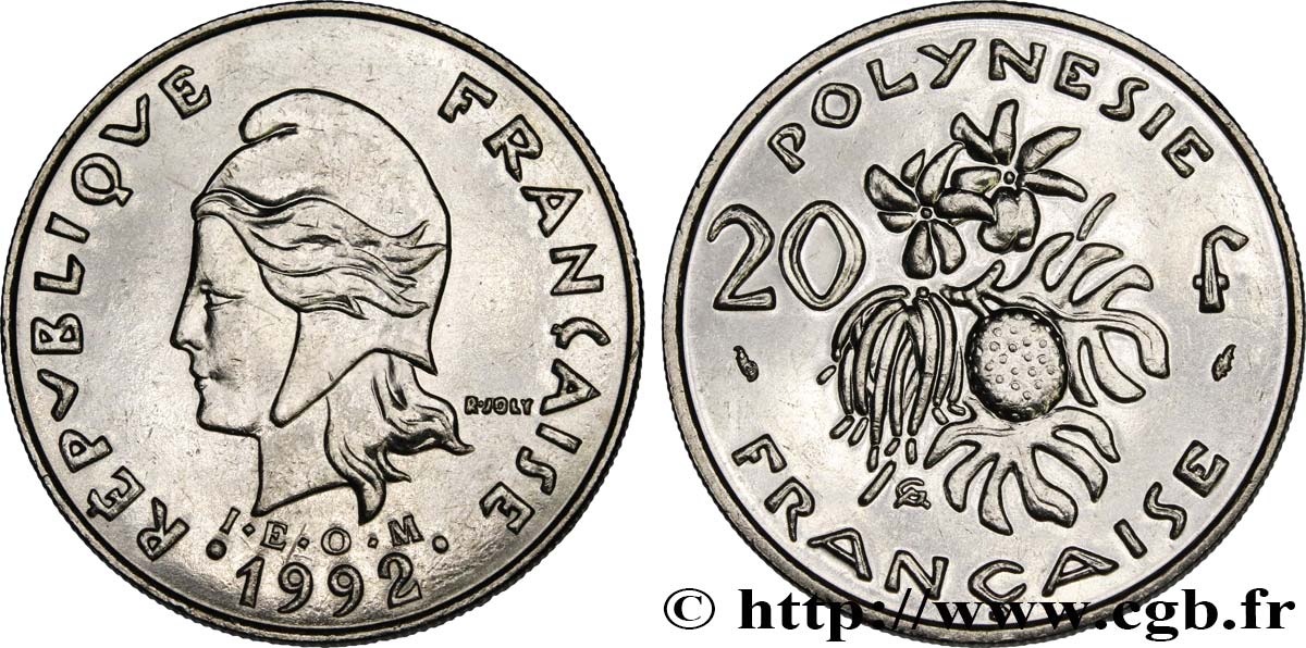 POLINESIA FRANCESE 20 Francs I.E.O.M Marianne  1992 Paris MS 