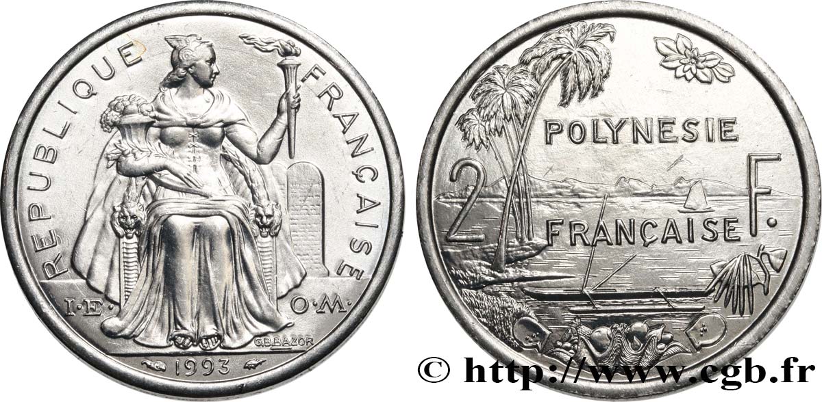 FRANZÖSISCHE-POLYNESIEN 2 Francs 1993 Paris fST 