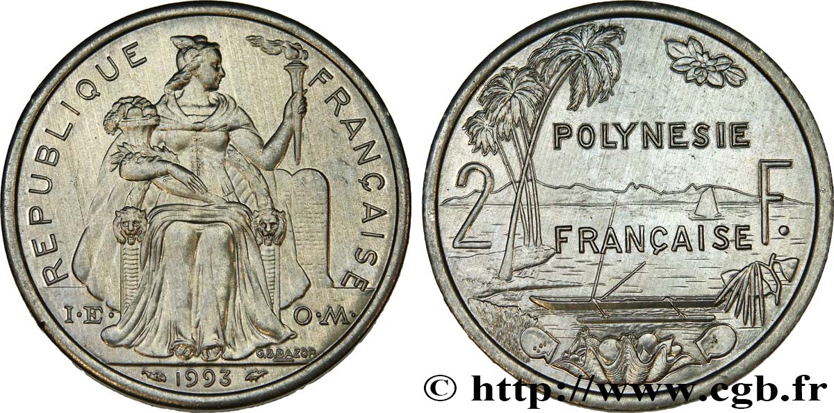 POLINESIA FRANCESA 2 Francs 1993 Paris SC 