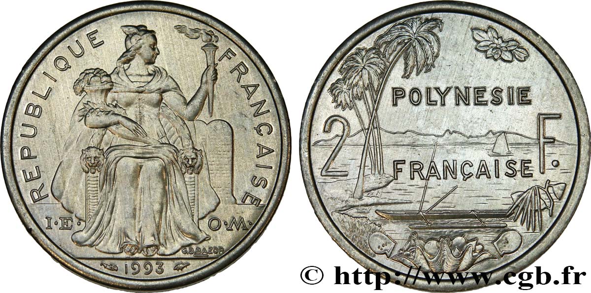 FRANZÖSISCHE-POLYNESIEN 2 Francs 1993 Paris fST 