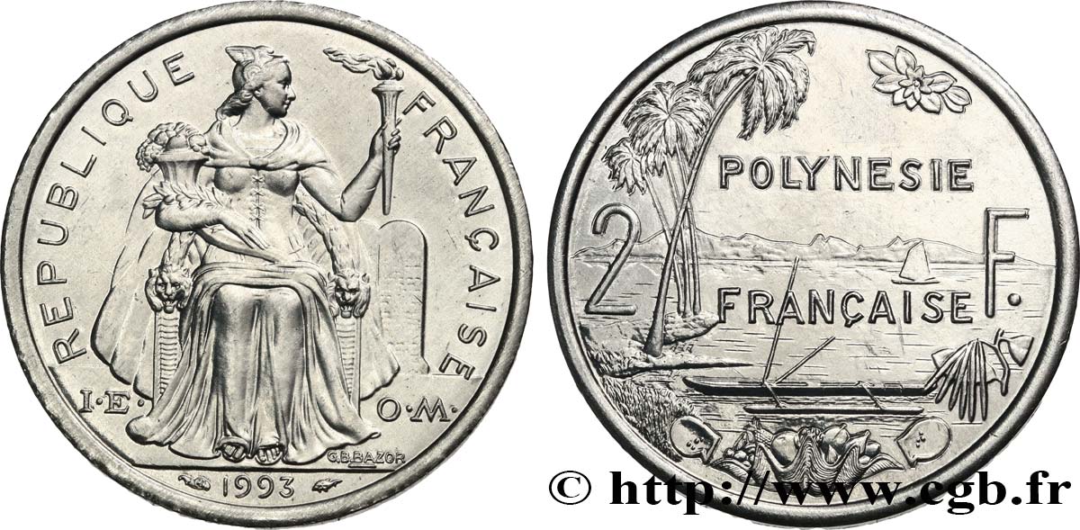 POLYNÉSIE FRANÇAISE 2 Francs 1993 Paris SPL 