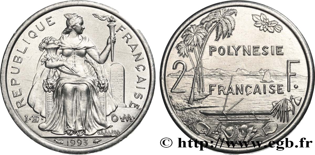 POLYNÉSIE FRANÇAISE 2 Francs 1993 Paris SPL 