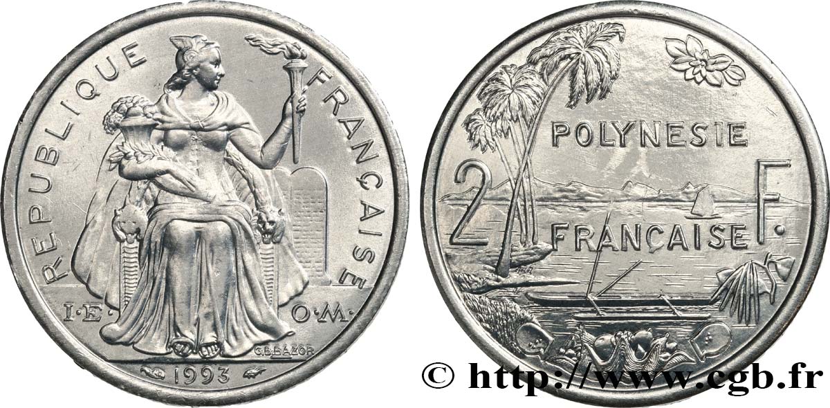 POLINESIA FRANCESE 2 Francs 1993 Paris MS 
