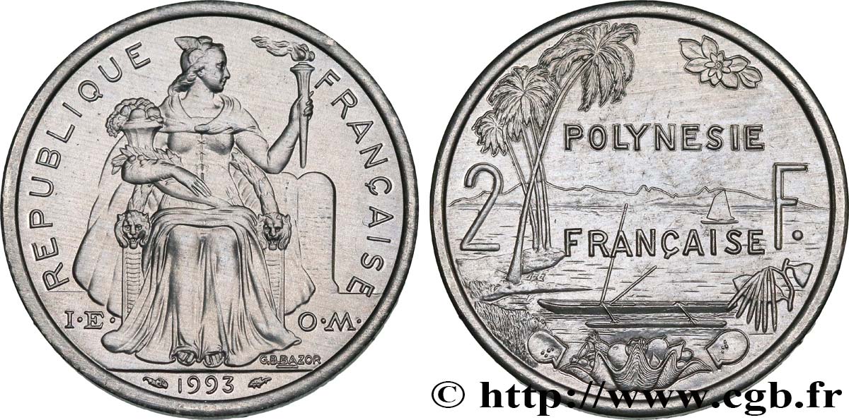 POLYNÉSIE FRANÇAISE 2 Francs 1993 Paris SPL 