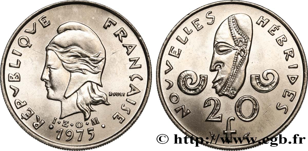 NEW HEBRIDES (VANUATU since 1980) 20 Francs 1975 Paris MS 