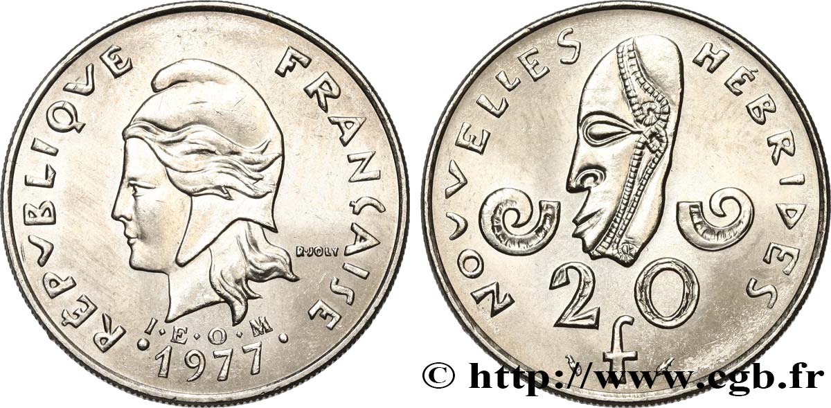 NEW HEBRIDES (VANUATU since 1980) 20 Francs 1977 Paris MS 