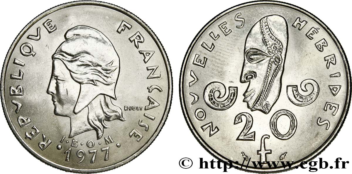 NEUE HEBRIDEN (VANUATU ab 1980) 20 Francs 1977 Paris fST 