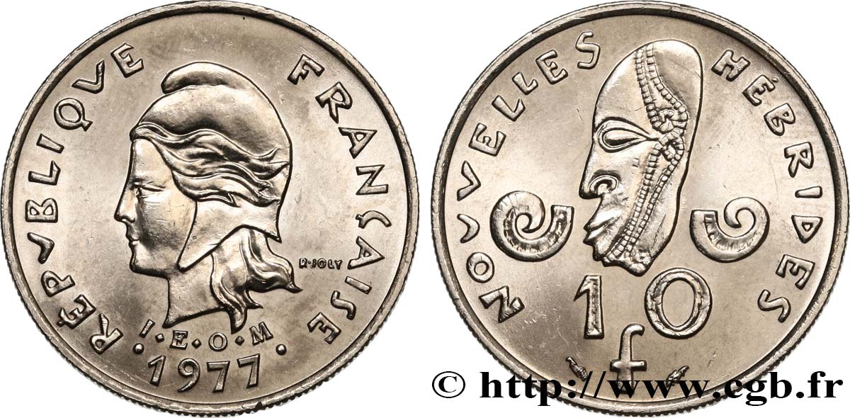 NEW HEBRIDES (VANUATU since 1980) 10 Francs 1977 Paris MS 