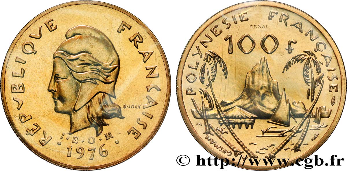 FRENCH POLYNESIA Essai de 100 Francs Marianne / paysage polynésien type IEOM 1976 Paris MS 