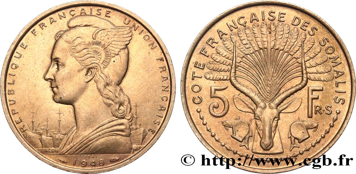 FRENCH SOMALILAND Essai de 5 Francs 1948 Paris MS 