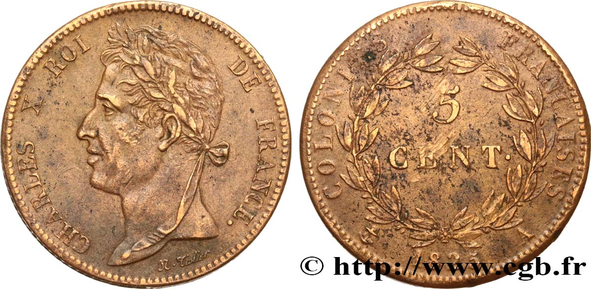 FRANZÖSISCHE KOLONIEN - Charles X, für Guayana und Senegal 5 Centimes Charles X 1825 Paris - A SS 