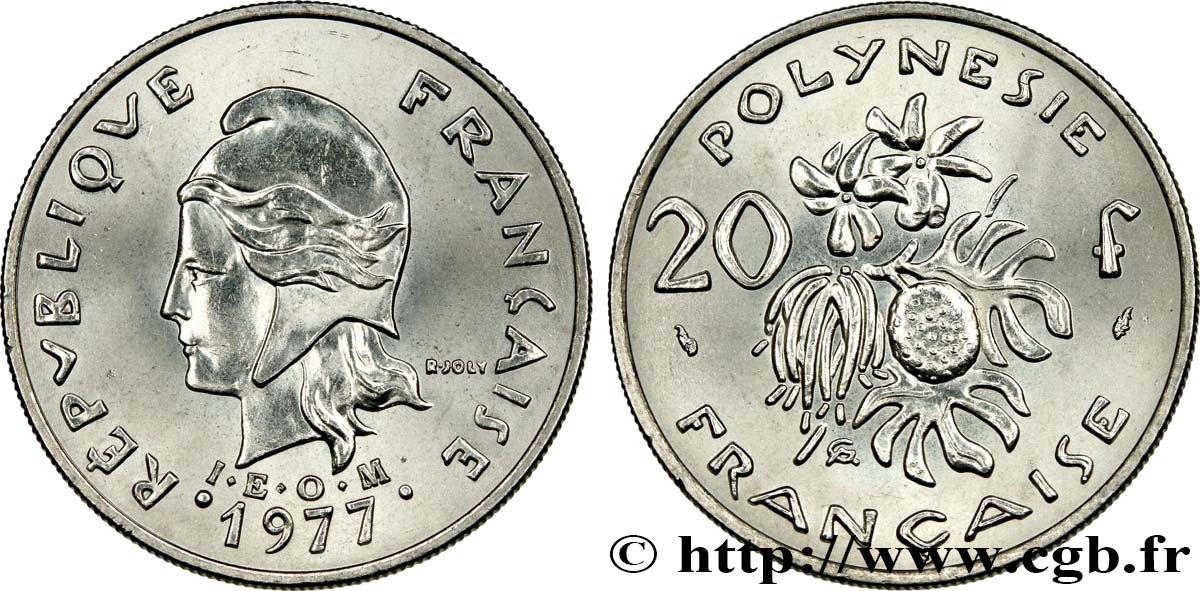 FRENCH POLYNESIA 20 Francs I.E.O.M. 1977 Paris MS 