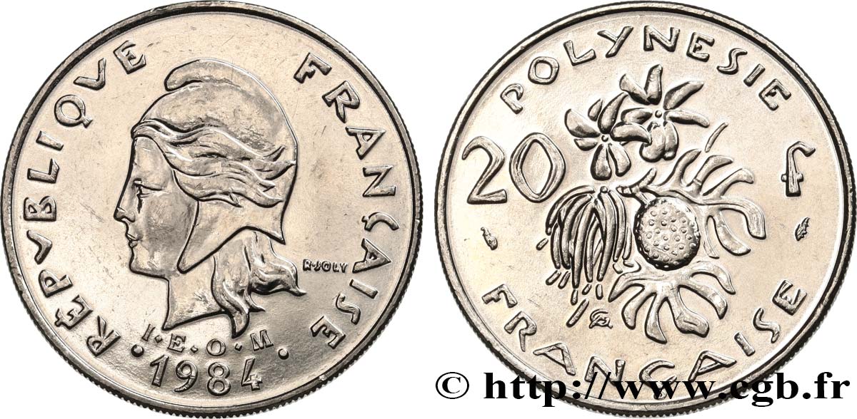 FRENCH POLYNESIA 20 Francs I.E.O.M. 1984 Paris MS 