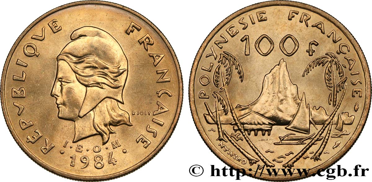 FRANZÖSISCHE-POLYNESIEN 100 Francs I.E.O.M. Marianne / paysage polynésien type IEOM 1984 Paris fST 
