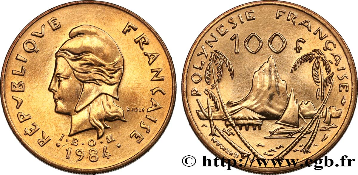 POLINESIA FRANCESA 100 Francs I.E.O.M. Marianne / paysage polynésien type IEOM 1984 Paris SC 