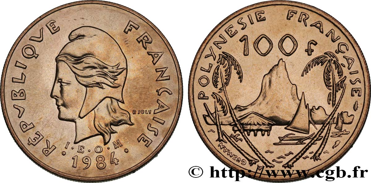 FRENCH POLYNESIA 100 Francs I.E.O.M. Marianne / paysage polynésien type IEOM 1984 Paris MS 