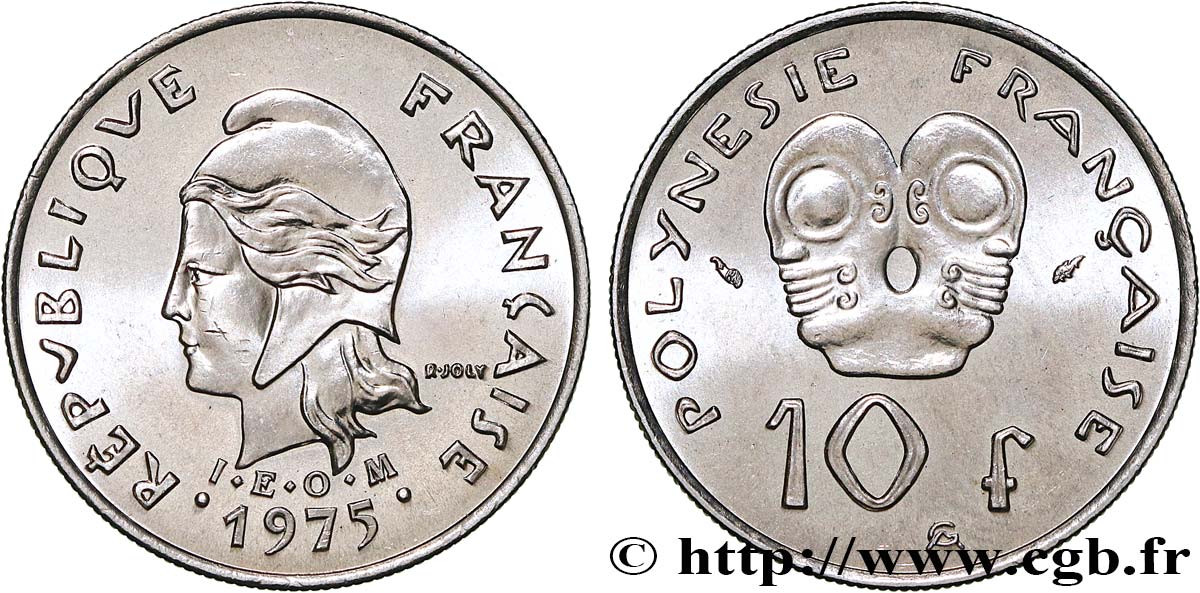 FRENCH POLYNESIA 10 Francs I.E.O.M Marianne 1975 Paris MS 