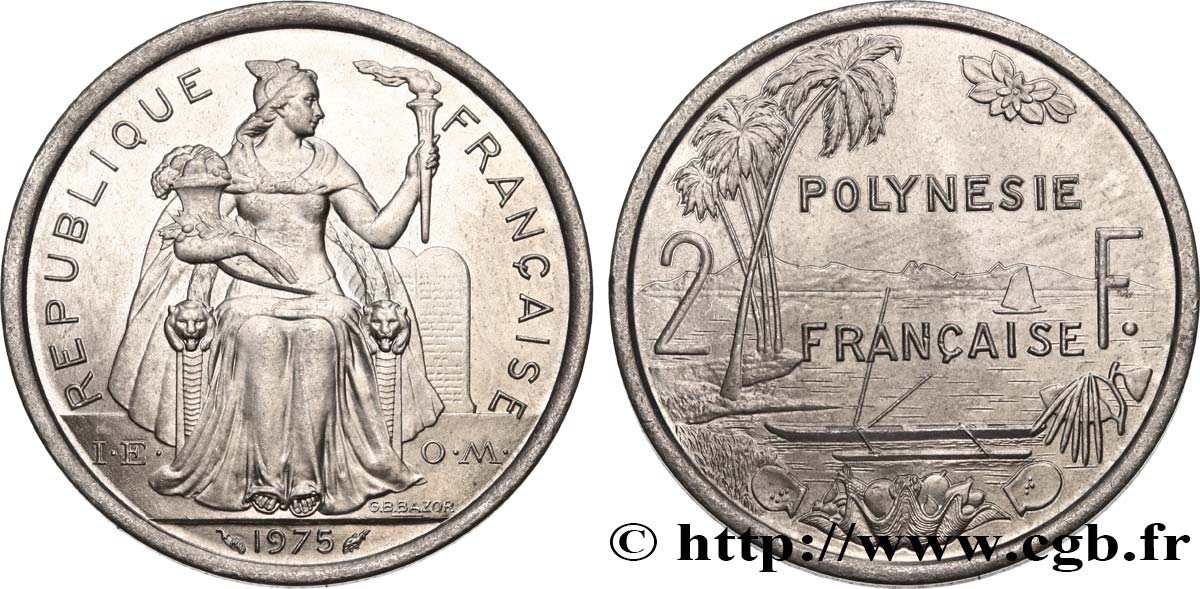 FRANZÖSISCHE-POLYNESIEN 2 Francs I.E.O.M. 1975 Paris fST 