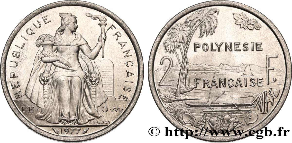 FRENCH POLYNESIA 2 Francs I.E.O.M. 1977 Paris MS 