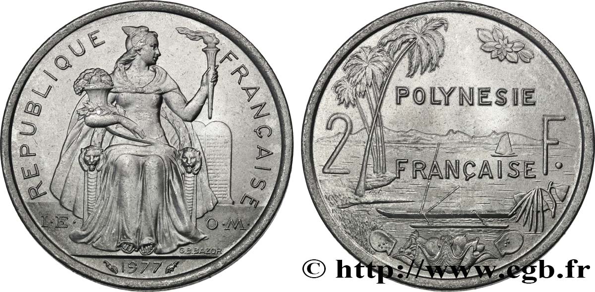 POLINESIA FRANCESE 2 Francs I.E.O.M. Polynésie Française 1977 Paris MS 