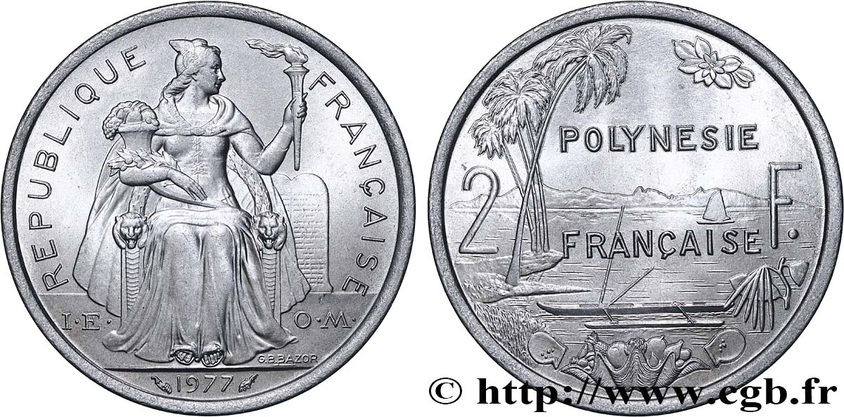 FRANZÖSISCHE-POLYNESIEN 2 Francs I.E.O.M. 1977 Paris fST 