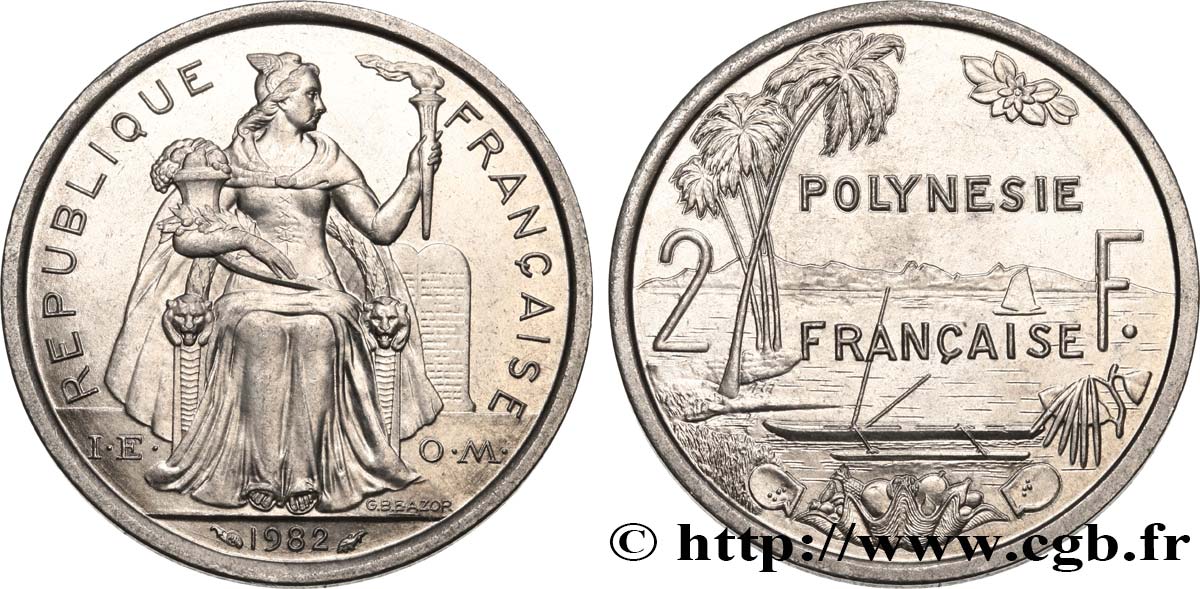 POLYNÉSIE FRANÇAISE 2 Francs I.E.O.M. 1982 Paris SPL 