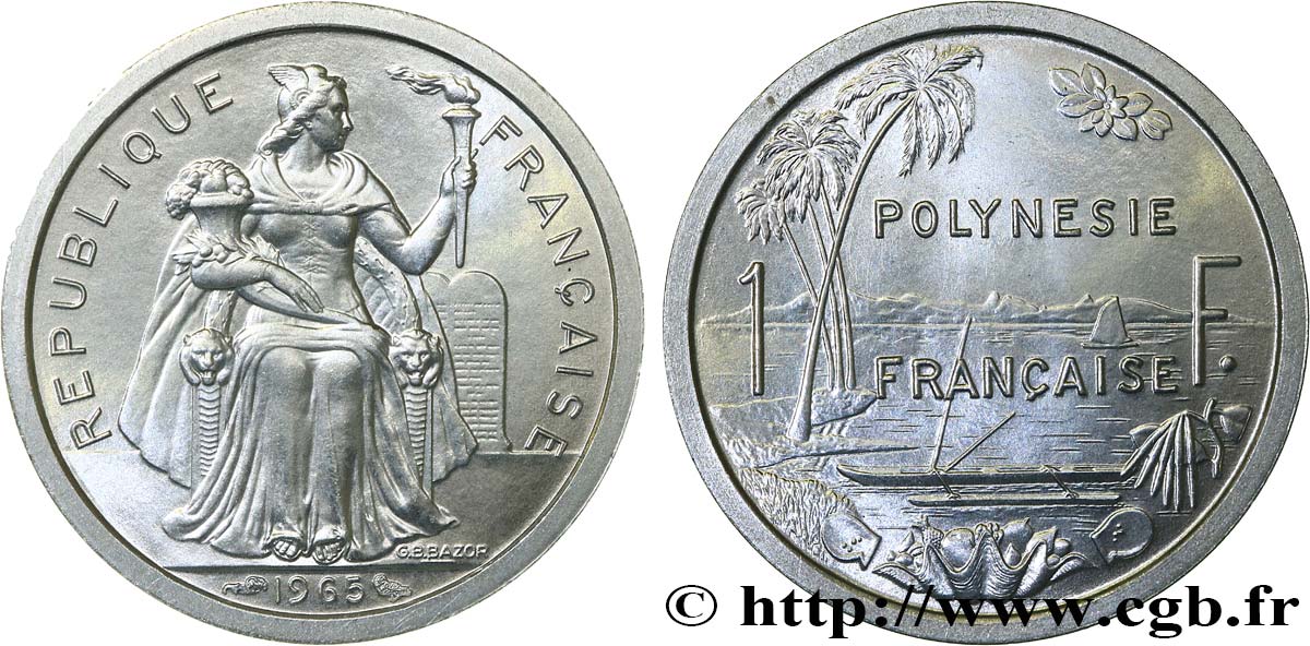 FRANZÖSISCHE-POLYNESIEN 1 Franc 1965 Paris fST 