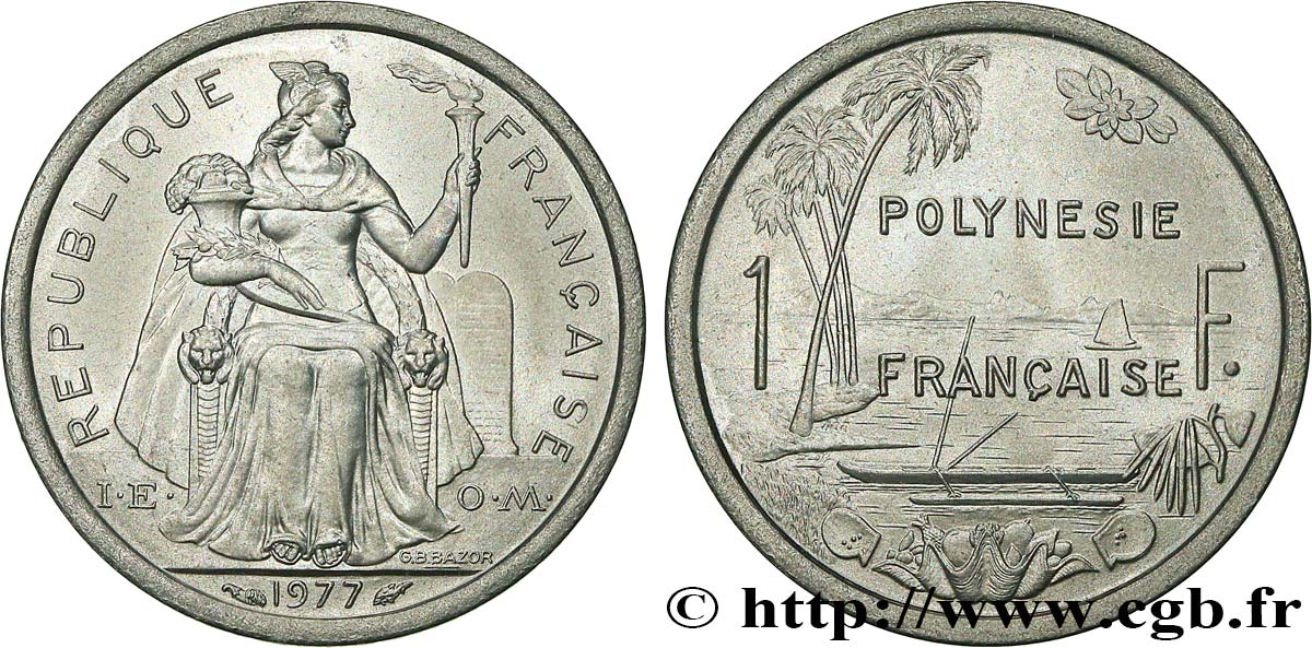 FRENCH POLYNESIA 1 Franc I.E.O.M. 1977 Paris MS 